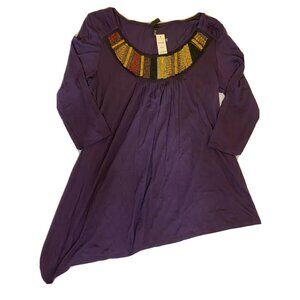 Multi-Gold Beaded Asymmetrical Tunic Top Plum Black